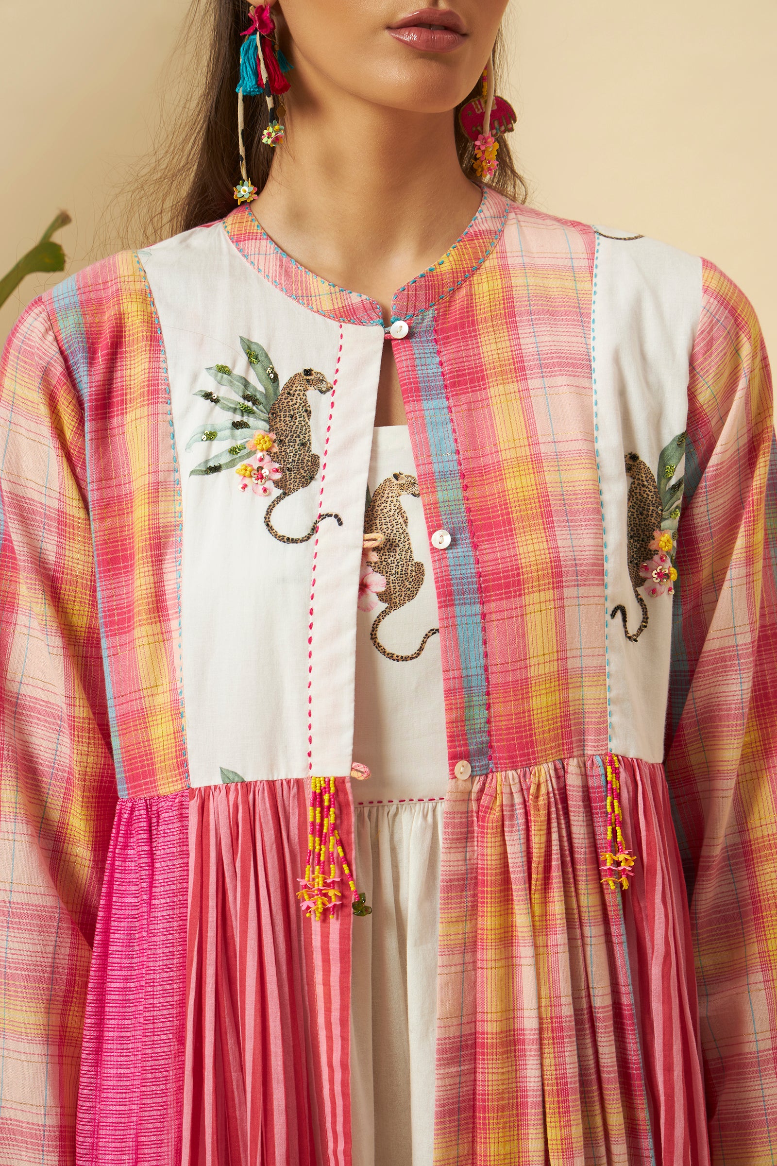 PINK AND IVORY SLIP DRESS WITH OVERGARMENT
