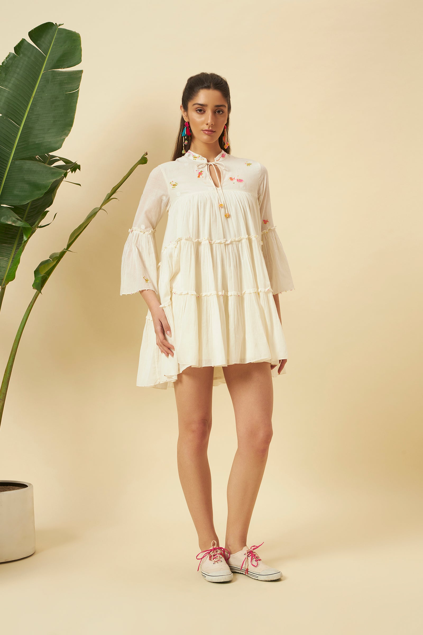 IVORY MINI TIERED DRESS