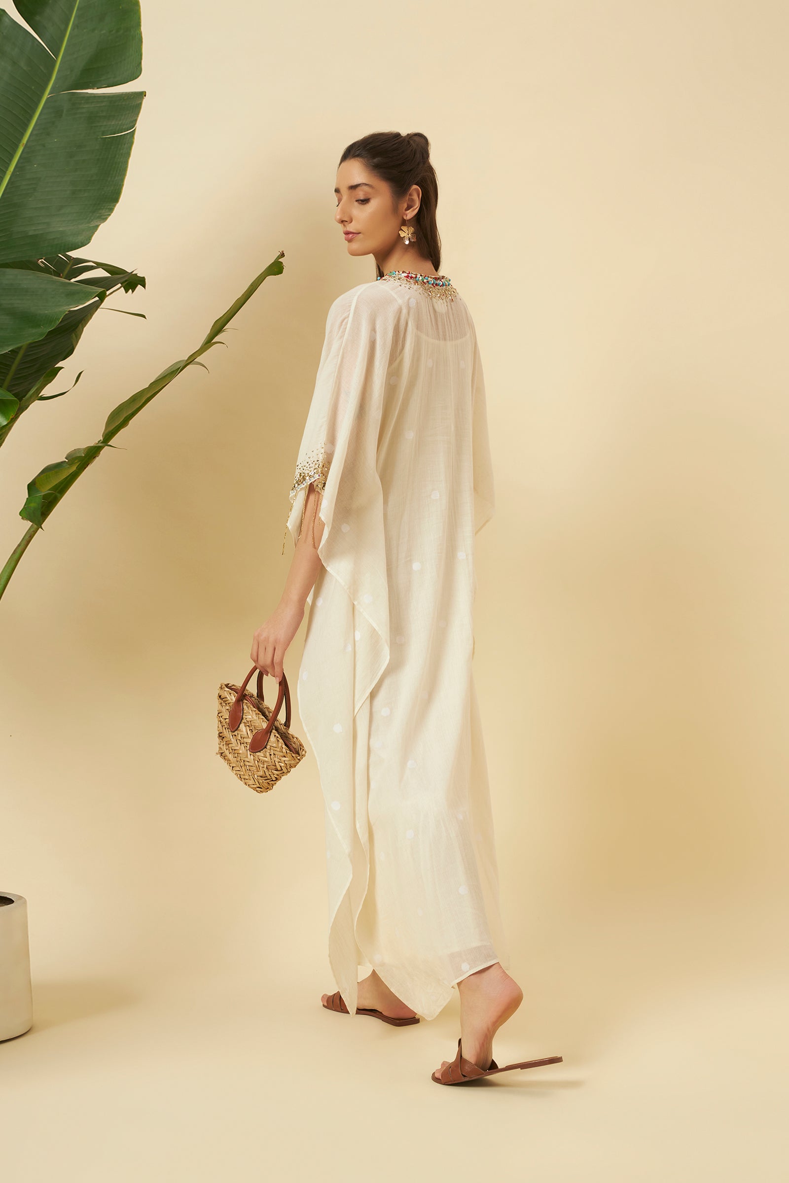 IVORY JAMDANI KAFTAN DRESS