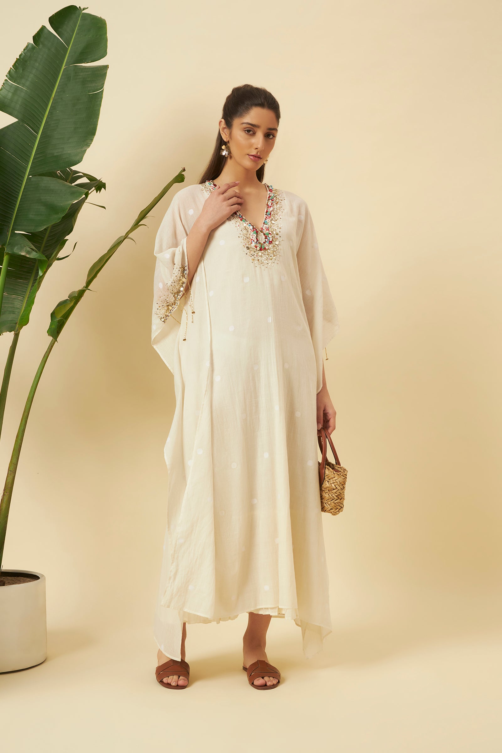 IVORY JAMDANI KAFTAN DRESS