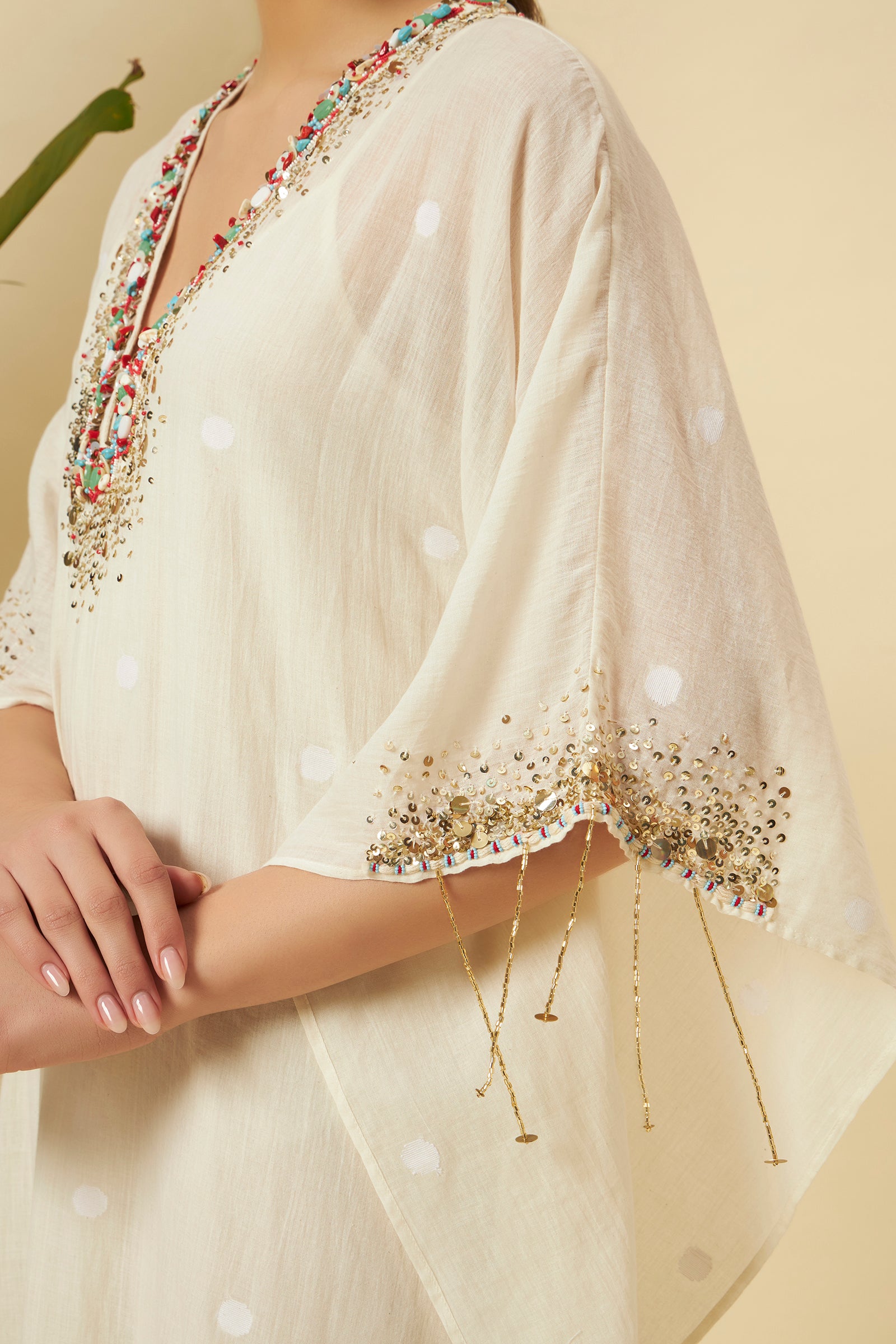 IVORY JAMDANI KAFTAN DRESS