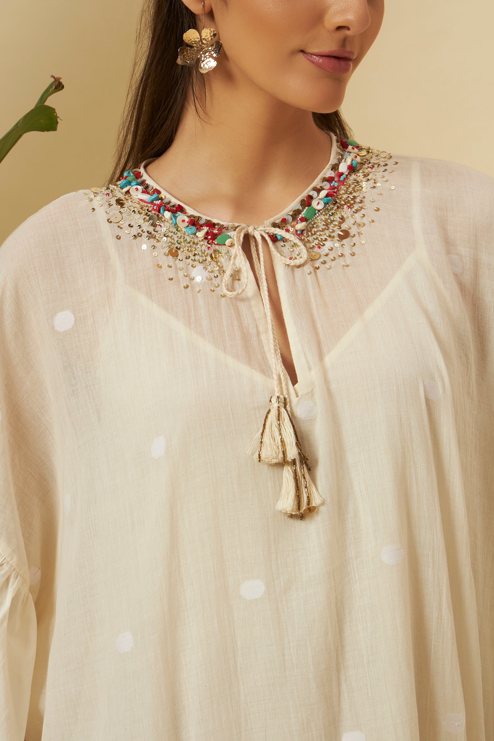 IVORY TIERED KAFTAN DRESS