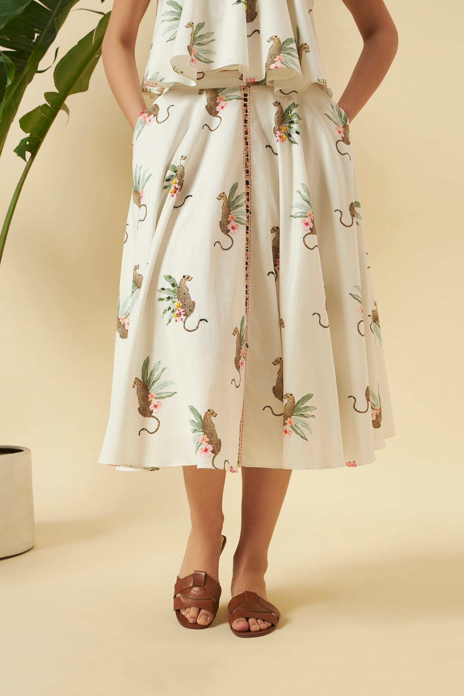 CHETAH PRINT FABRIC FRINGE TOP AND SKIRT SET