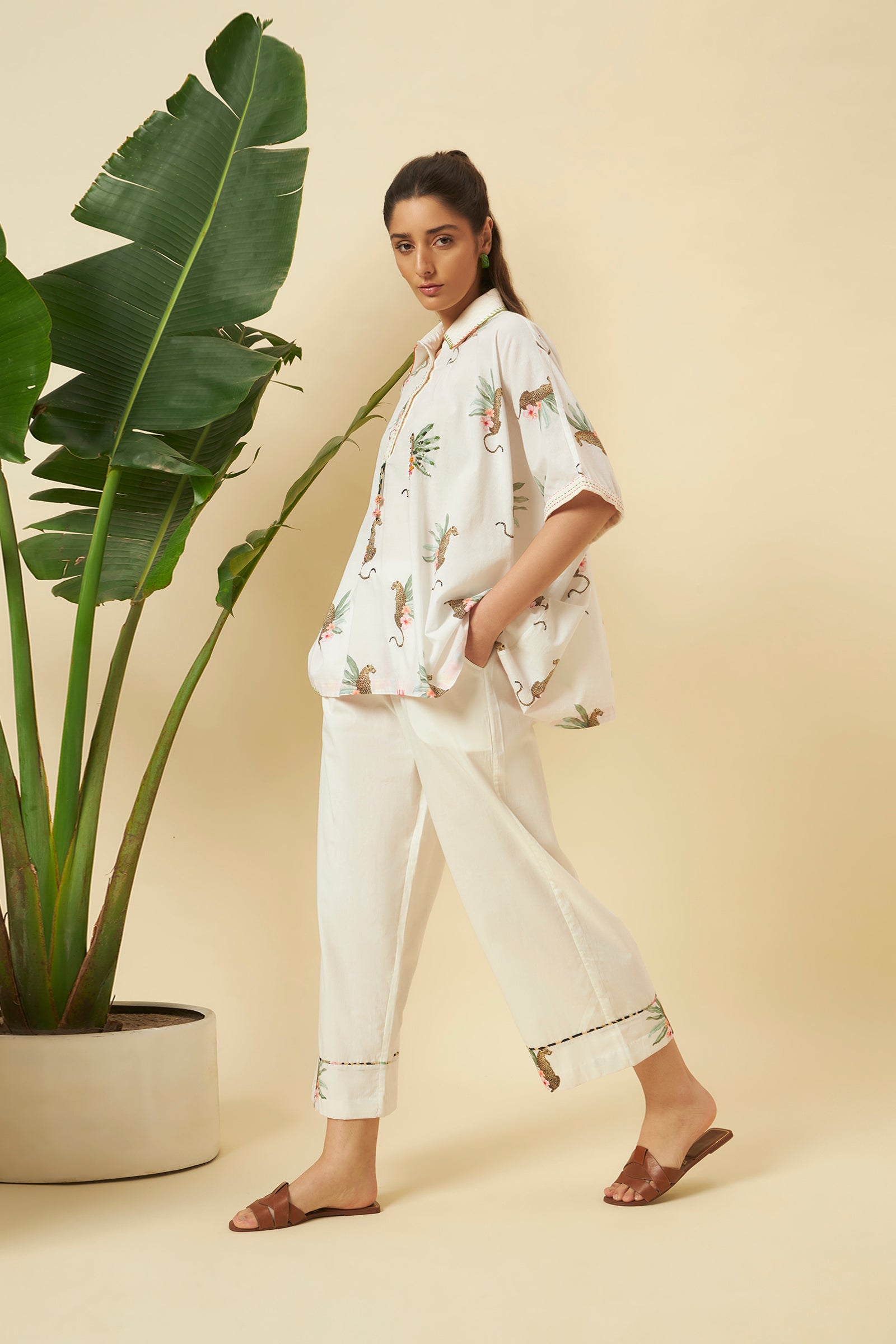 CHETAH PRINT KAFTAN TOP WITH PANTS