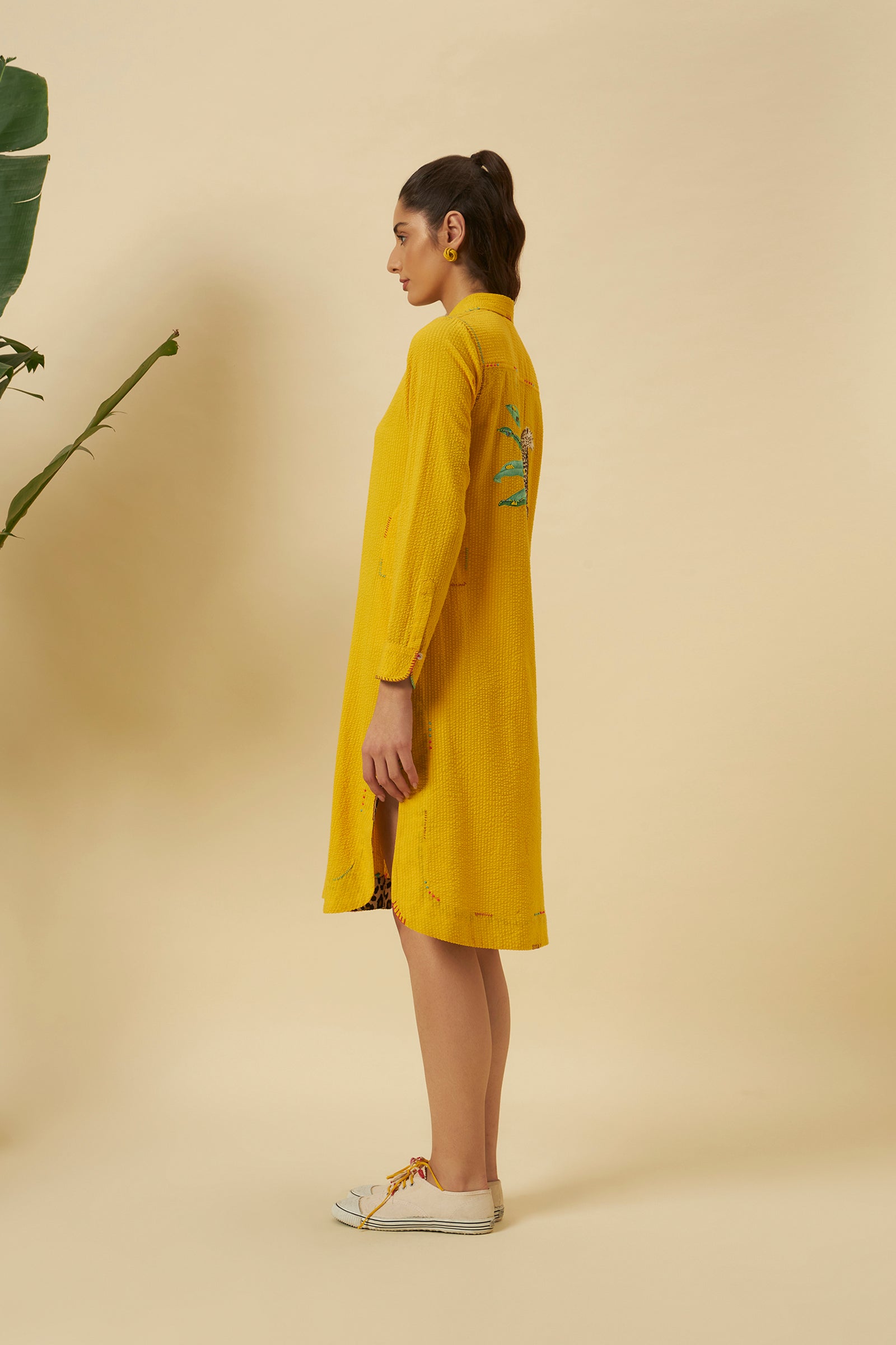 YELLOW STATEMENT CHETAH SHIRT DRESS