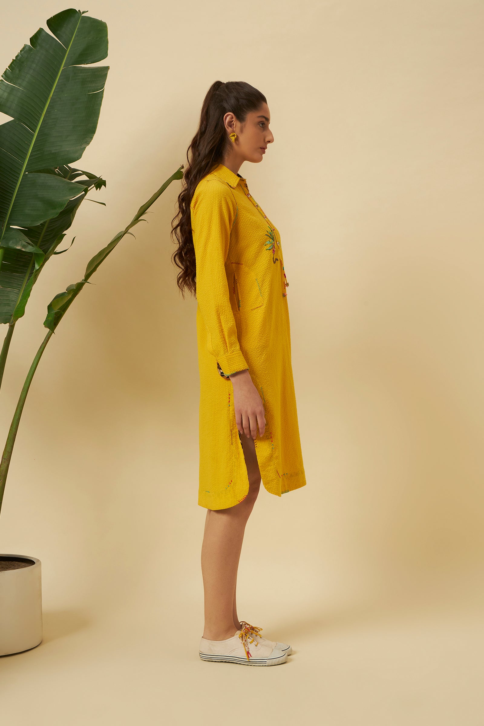 YELLOW STATEMENT CHETAH SHIRT DRESS