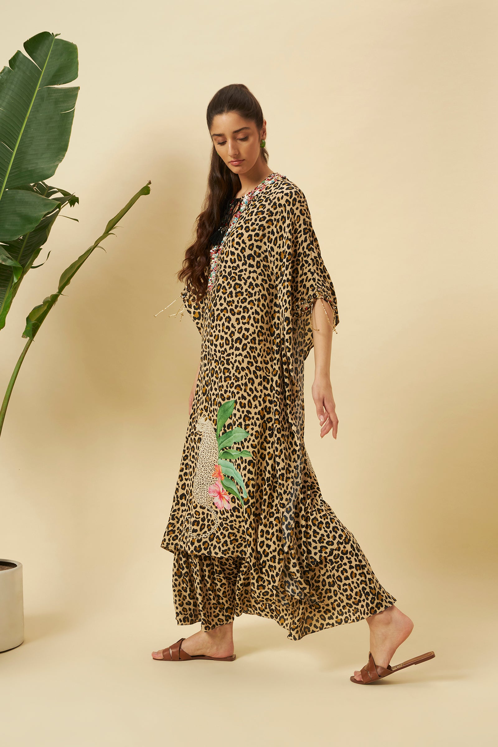 LEOPARD PRINT KAFTAN WITH SLIP DRESS