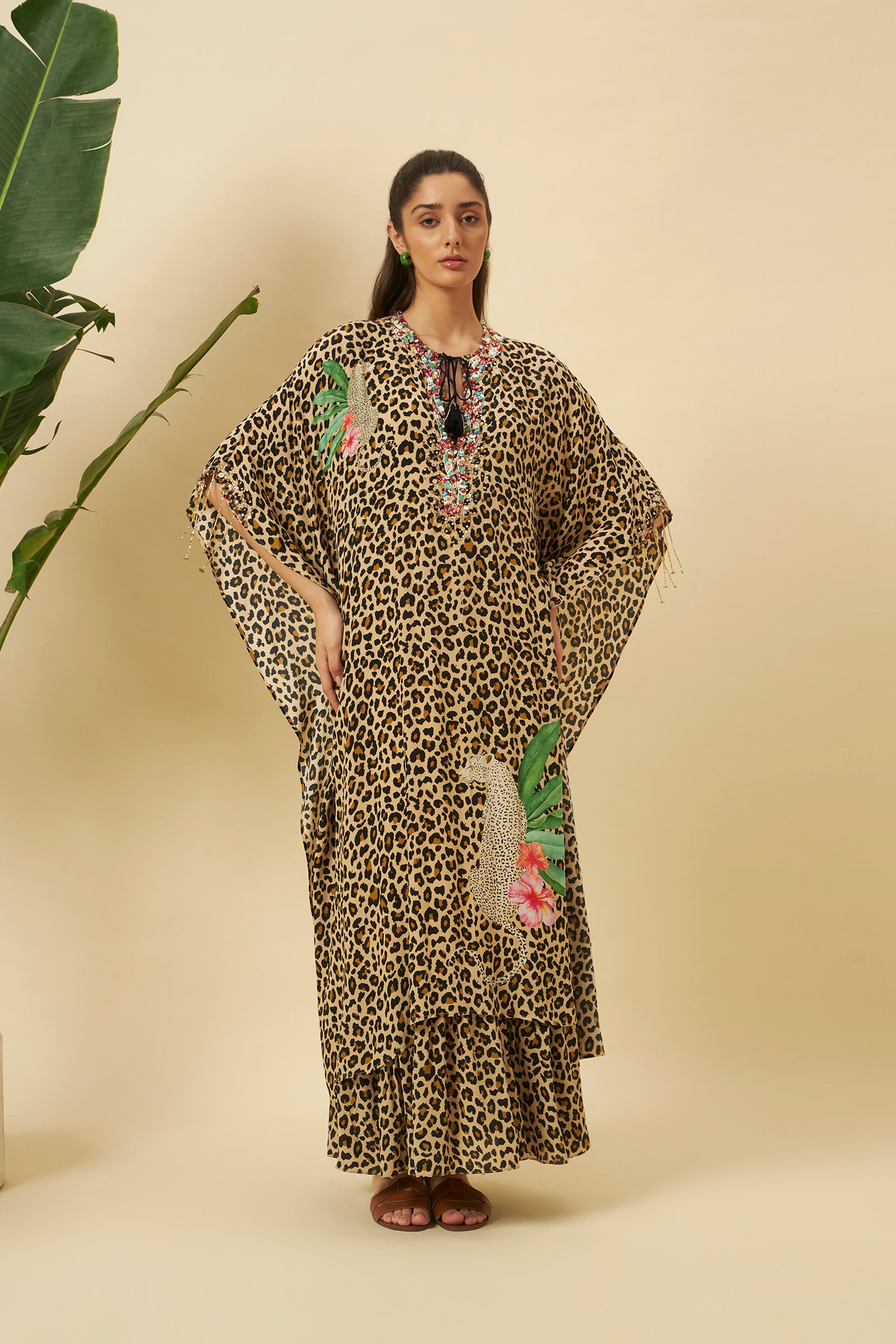 LEOPARD PRINT KAFTAN WITH SLIP DRESS