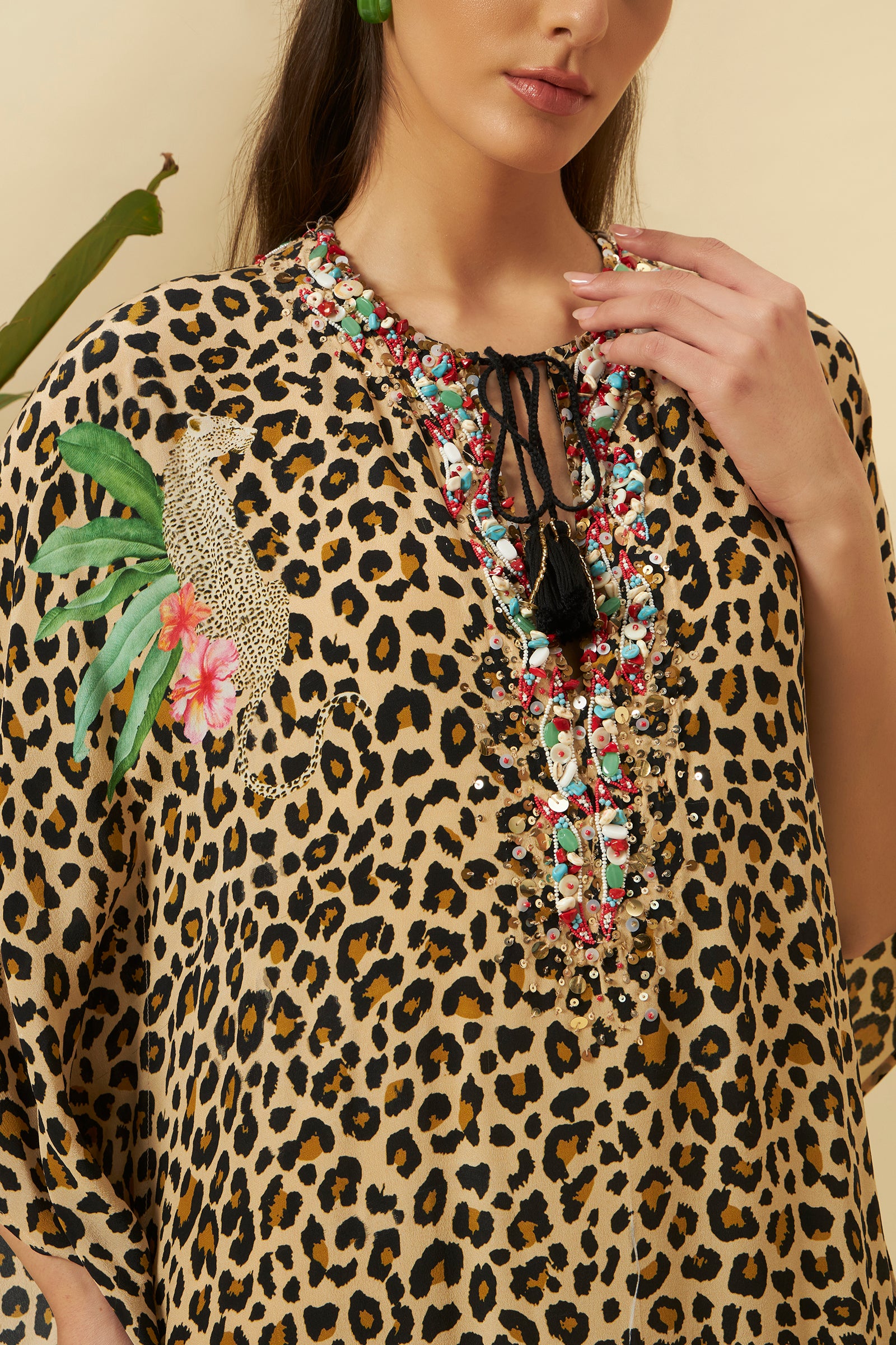 LEOPARD PRINT KAFTAN WITH SLIP DRESS