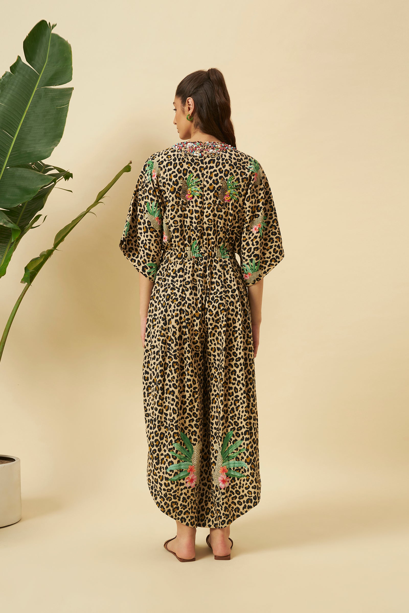 LEOPARD PRINT HAND EMBROIDERED JUMPSUIT