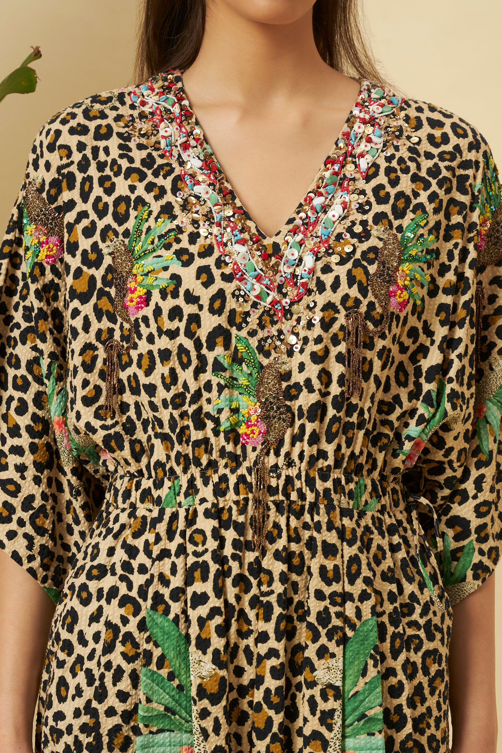 LEOPARD PRINT HAND EMBROIDERED JUMPSUIT
