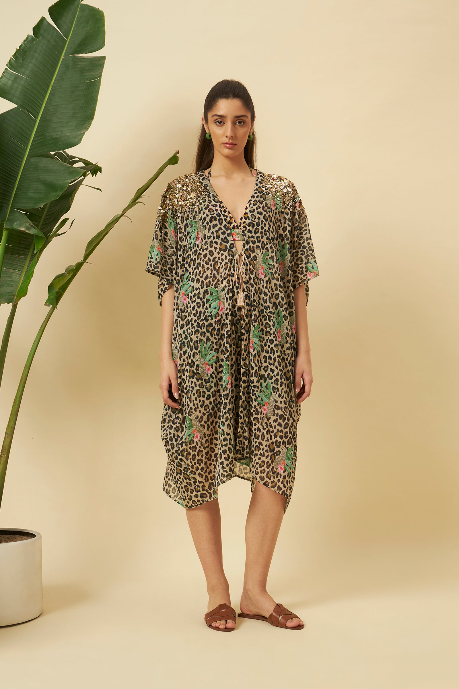 LEOPARD PRINT SEQUINS EMBROIDERED OVER GARMENT