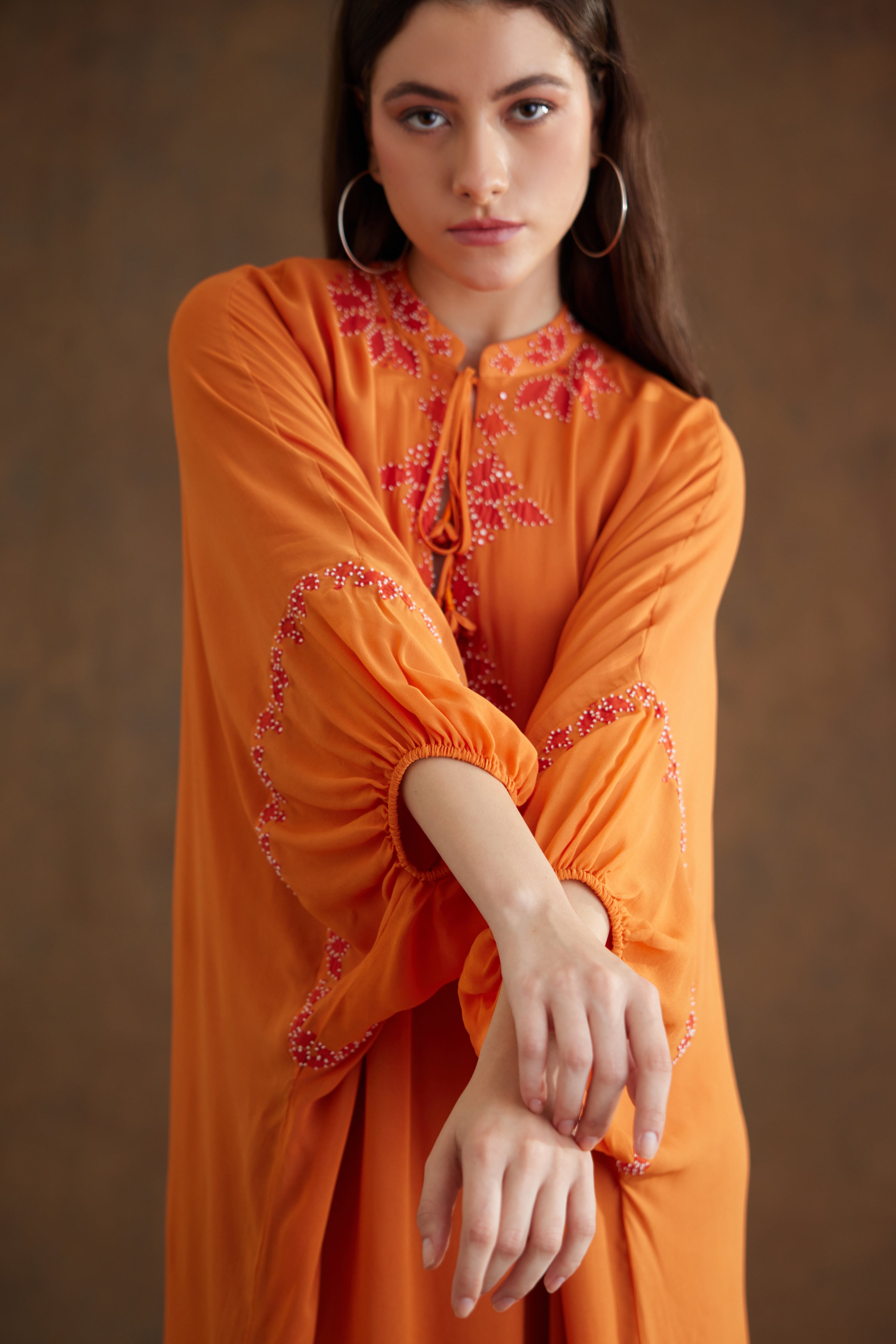 Saffron applique embroidered Kaftan Dress