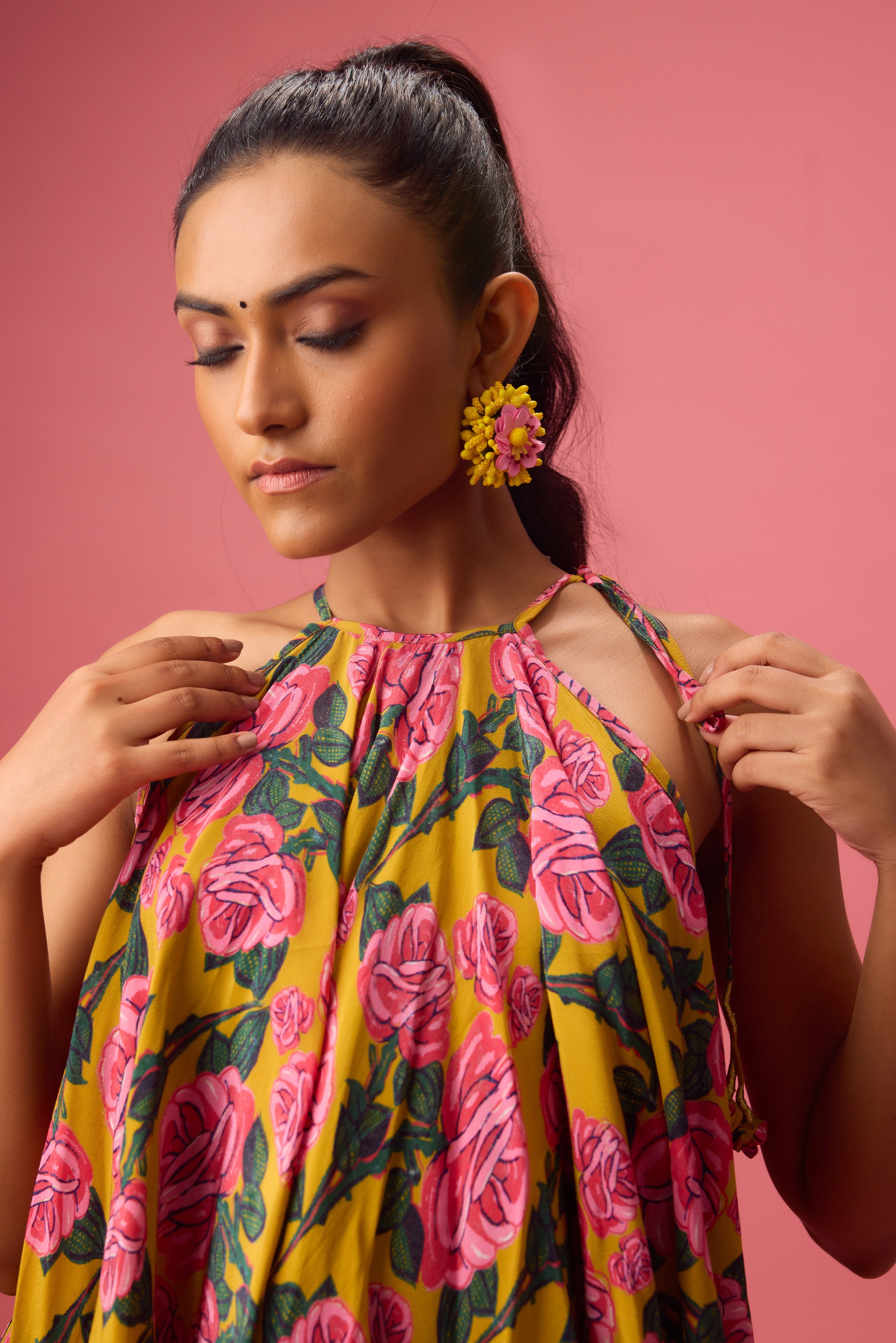 FLORAL PRINTED TOP PAIRED WITH SOLID DHOTI