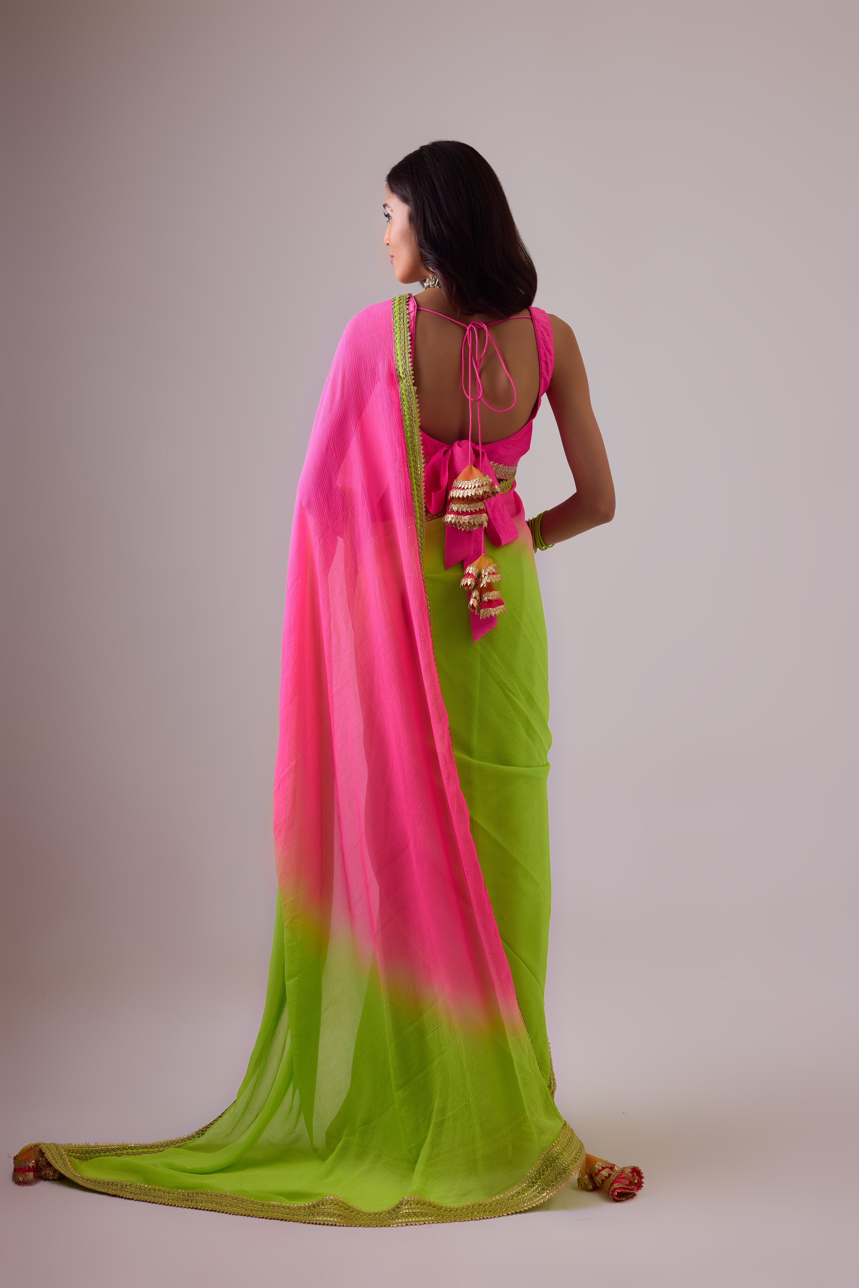 Pure silk chiffon ombre saree and gota borders