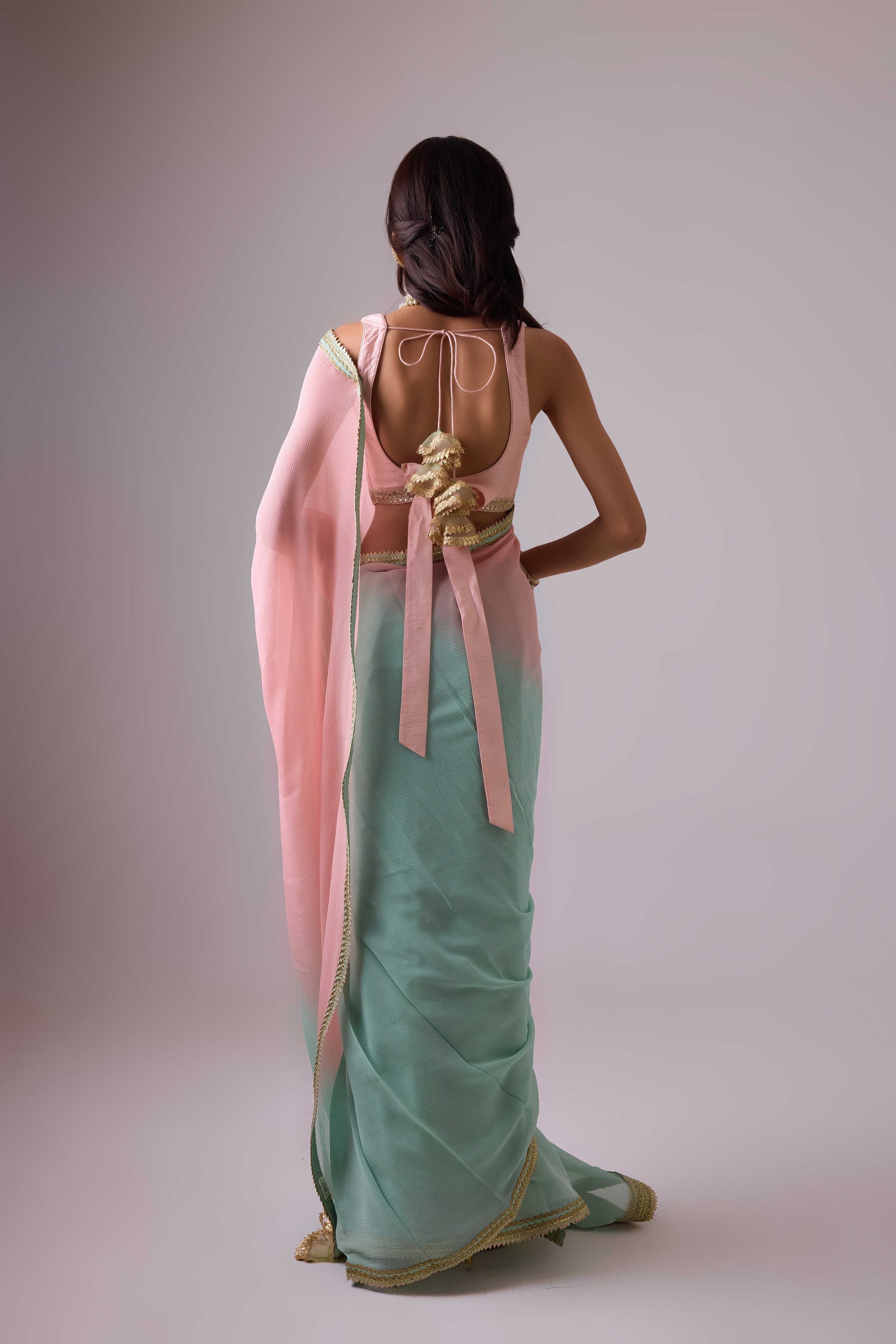 Pure silk chiffon ombre saree and gota borders