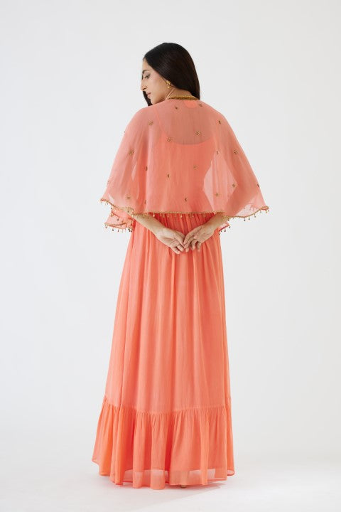 Light Peach Dress and Embroidered Cape