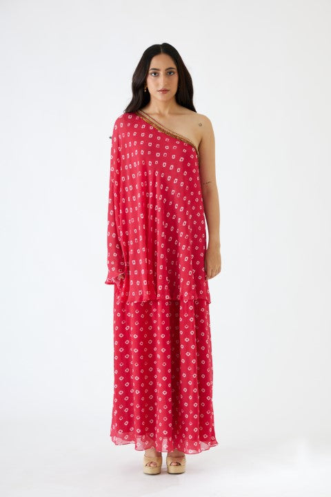 Rani Pink Bandani Print One Shoulder Dress