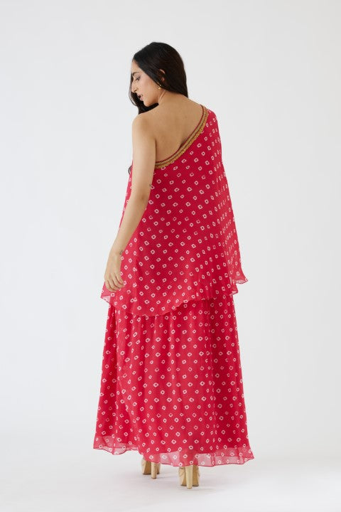 Rani Pink Bandani Print One Shoulder Dress