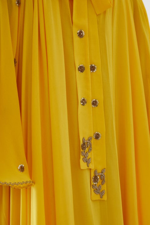 Yellow Embroidered Cape Dress