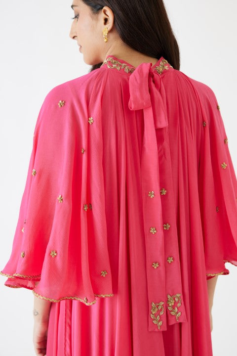 Rani Pink Embroidered Cape Dress