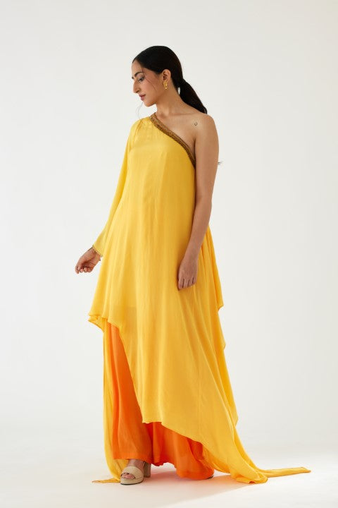 Yellow Assymetrical Dress Set