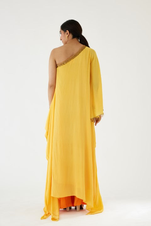 Yellow Assymetrical Dress Set