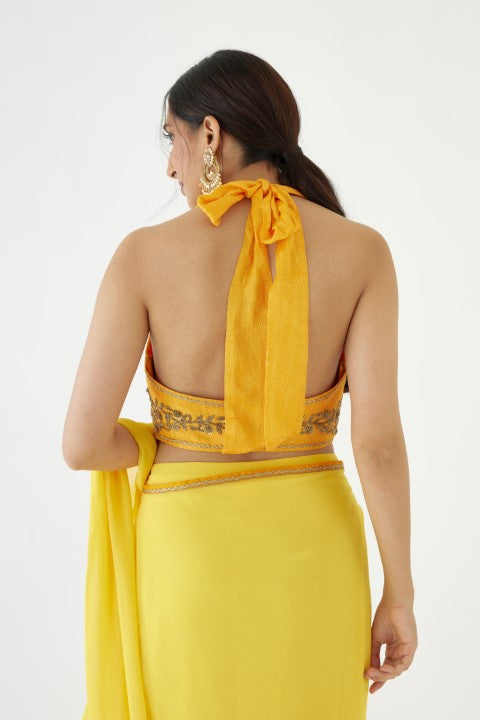 Yellow Ruffle Saree Set