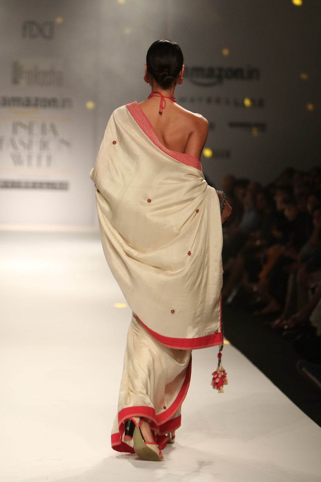 RUFFLED BLOUSE AND SAREE WITH EMBROIDERED BORDER