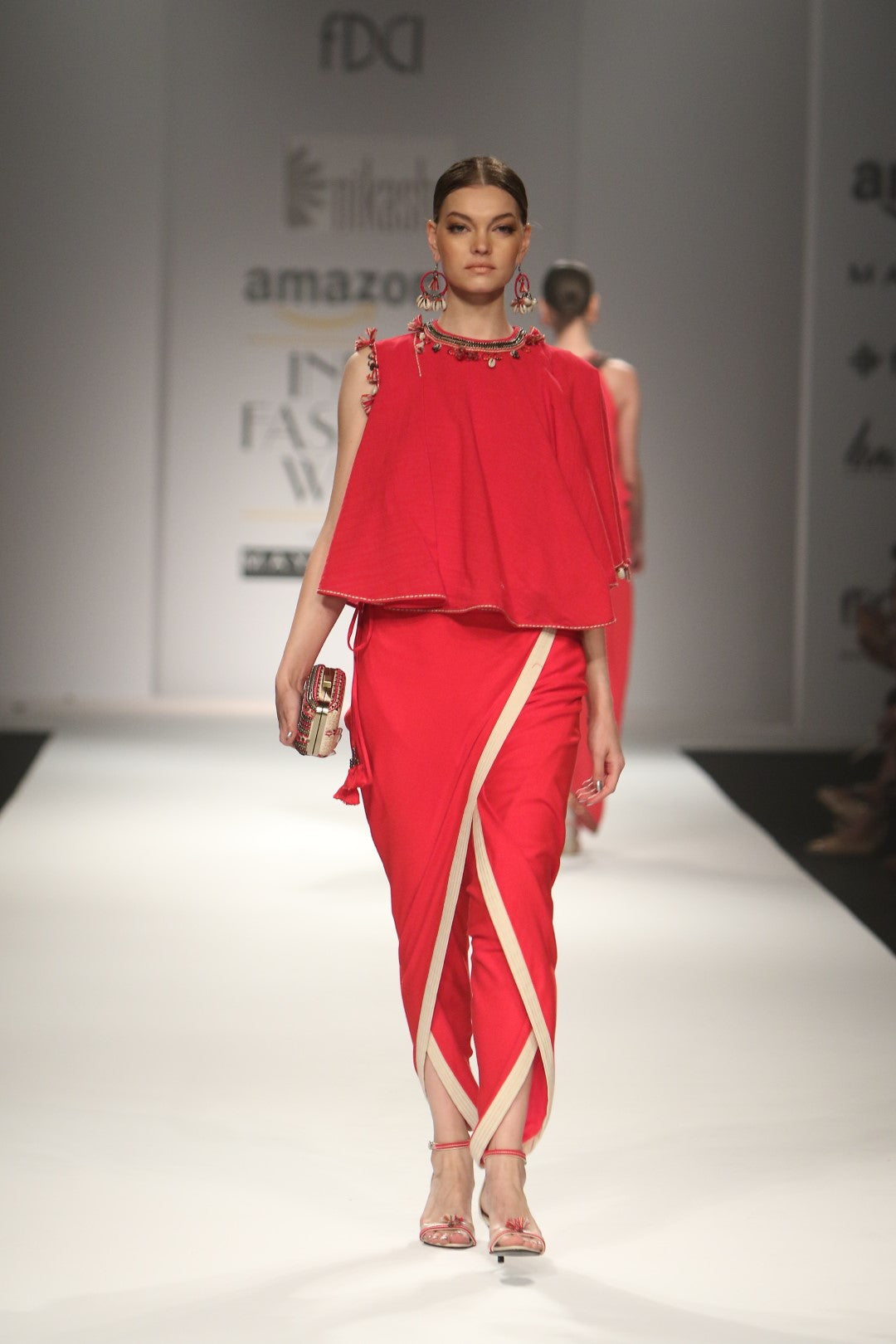 Asymetrical layered top with side overlap dhoti pants