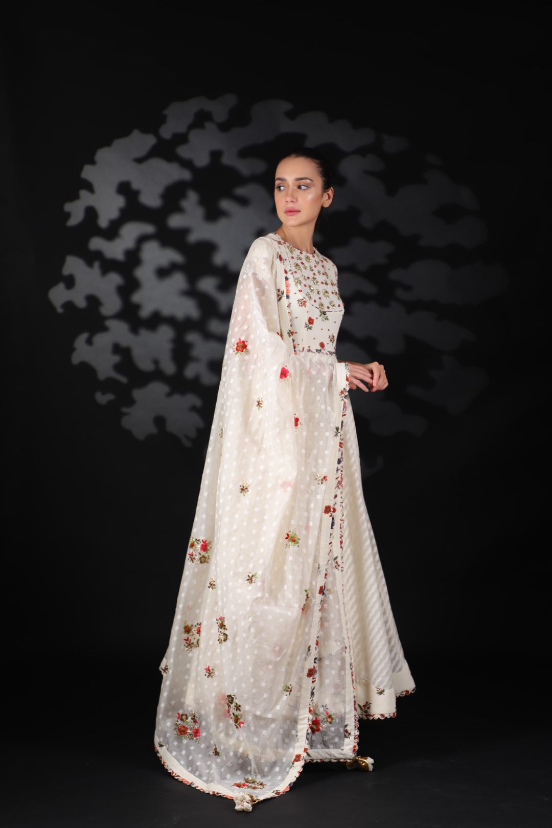 Lilly off White Cotton Embroidered Anarkali With Dupatta and Churidar