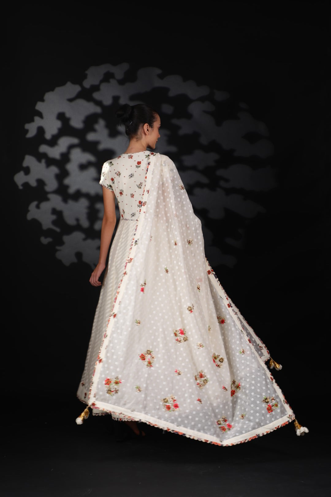 Lilly off White Cotton Embroidered Anarkali With Dupatta and Churidar