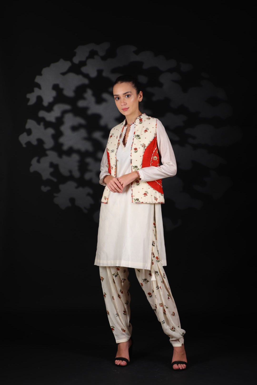 Lilly Off White Cotton Kurta with Jacket And Salwar