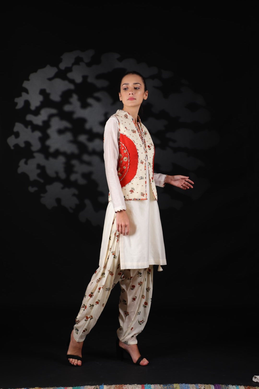 Lilly Off White Cotton Kurta with Jacket And Salwar