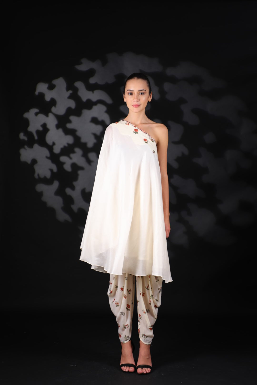 Lilly Off White One Shoulder Tunic With Dhoti
