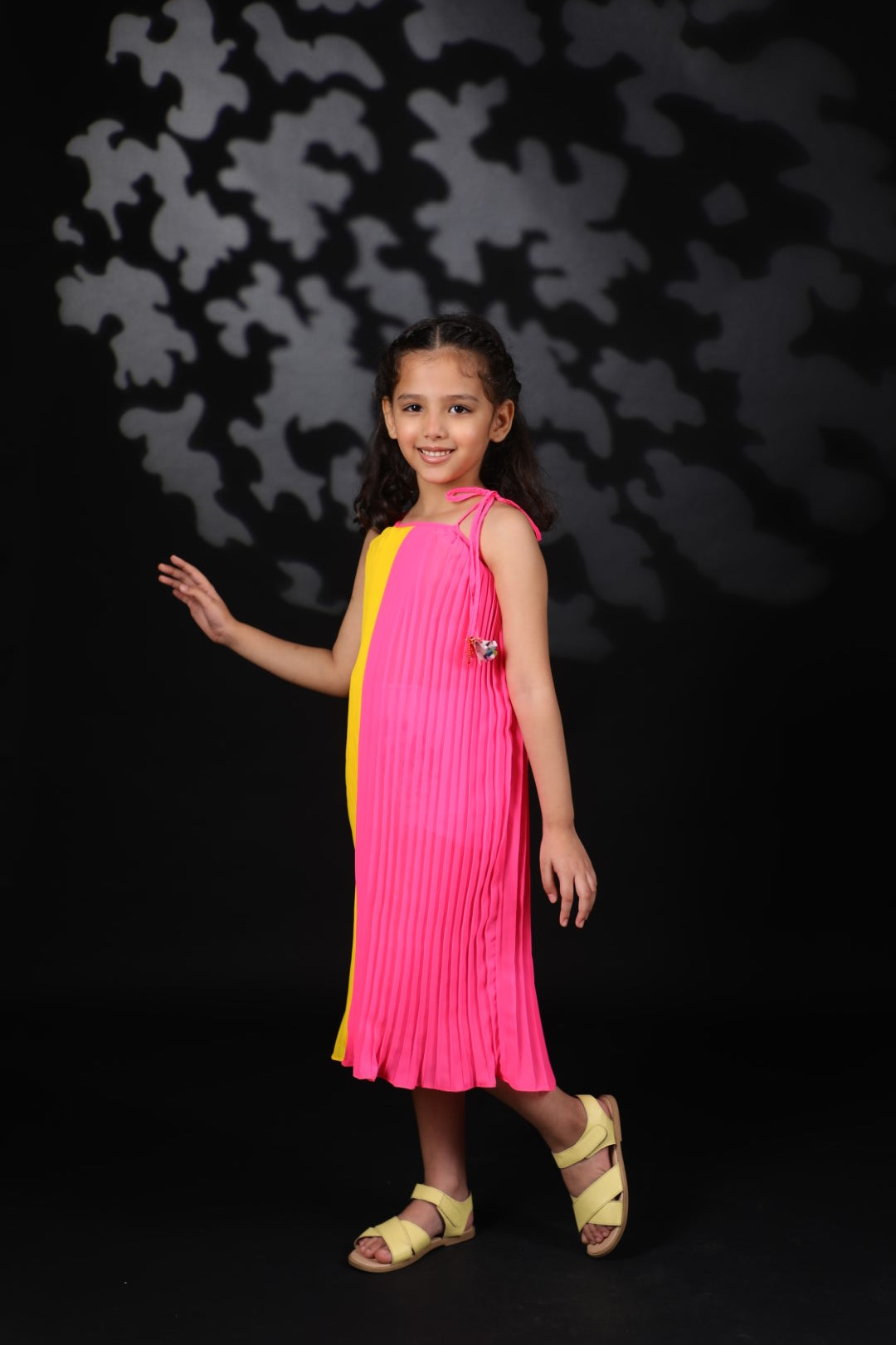 Yellow And Mithai Pink Pleated Ggt Dress