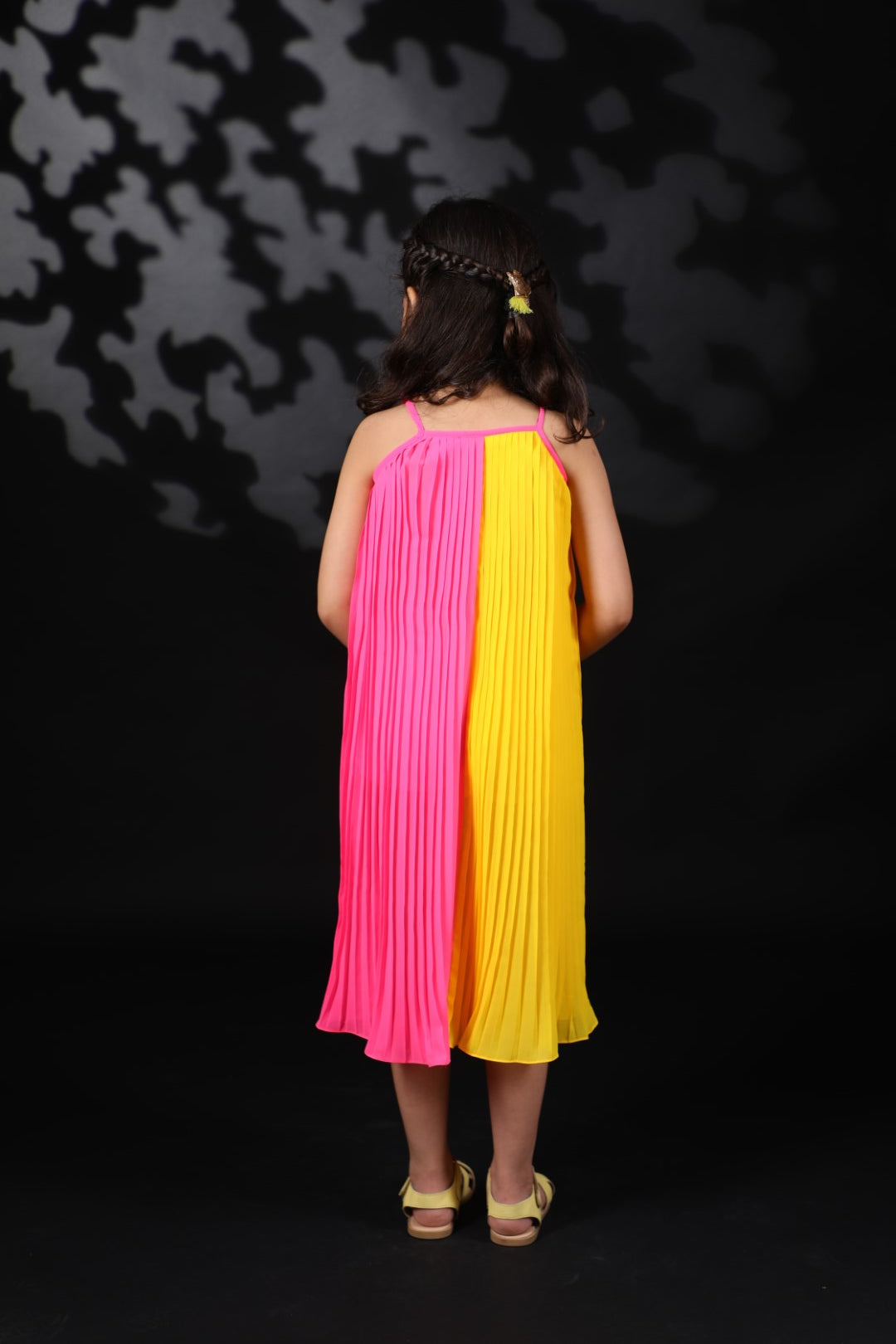 Yellow And Mithai Pink Pleated Ggt Dress