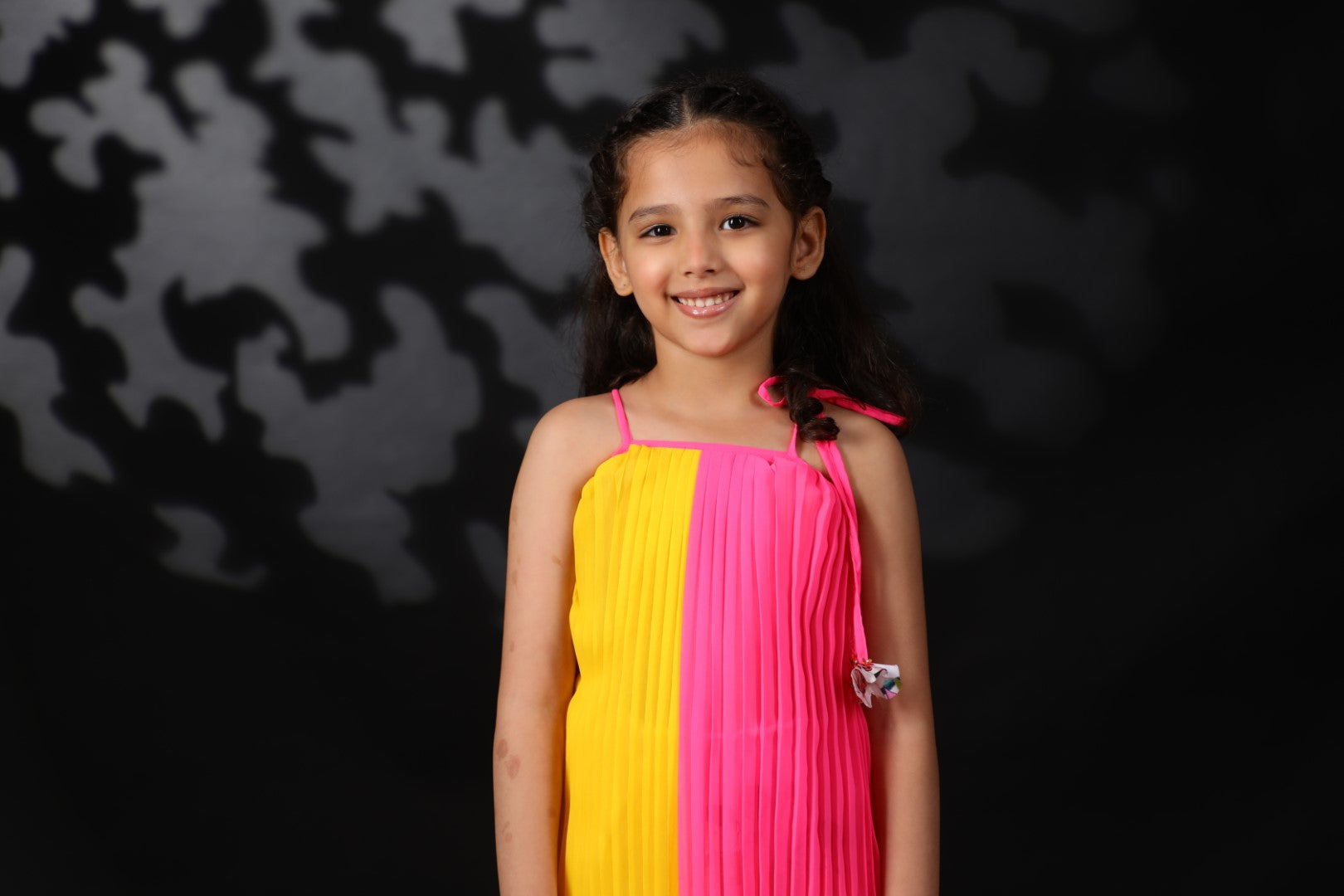 Yellow And Mithai Pink Pleated Ggt Dress