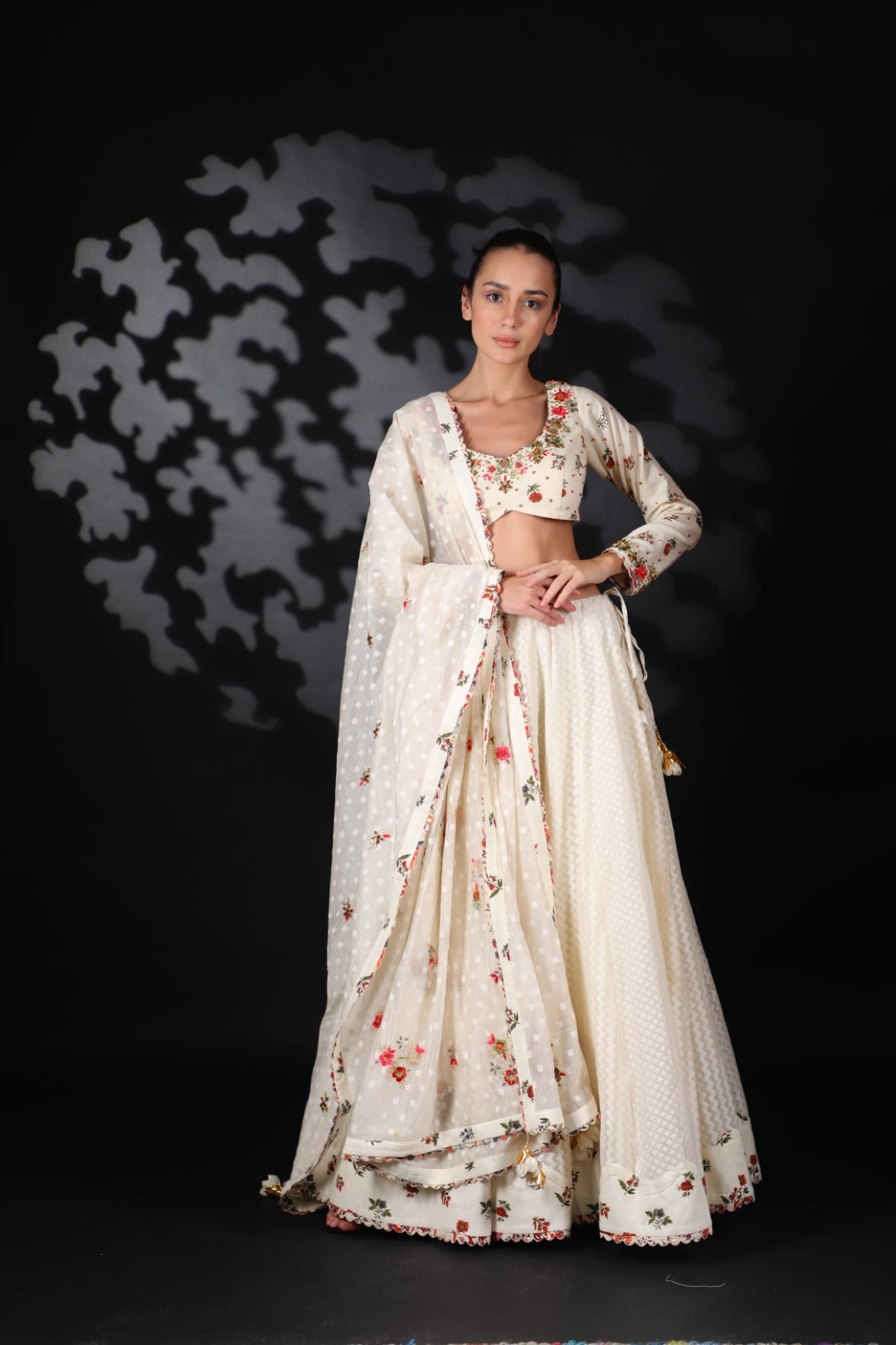 Lilly Off White Cotton Lehenga with  Embroidered Blouse And Dupatta
