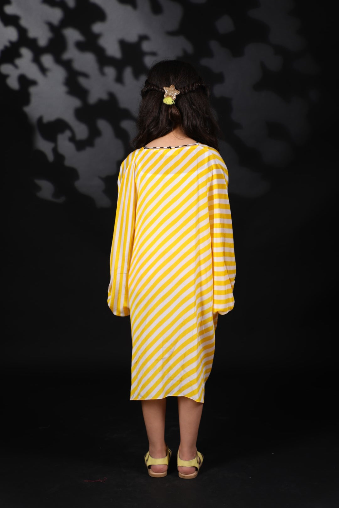 Yellow Lehariya Crepe Kaftan Dress