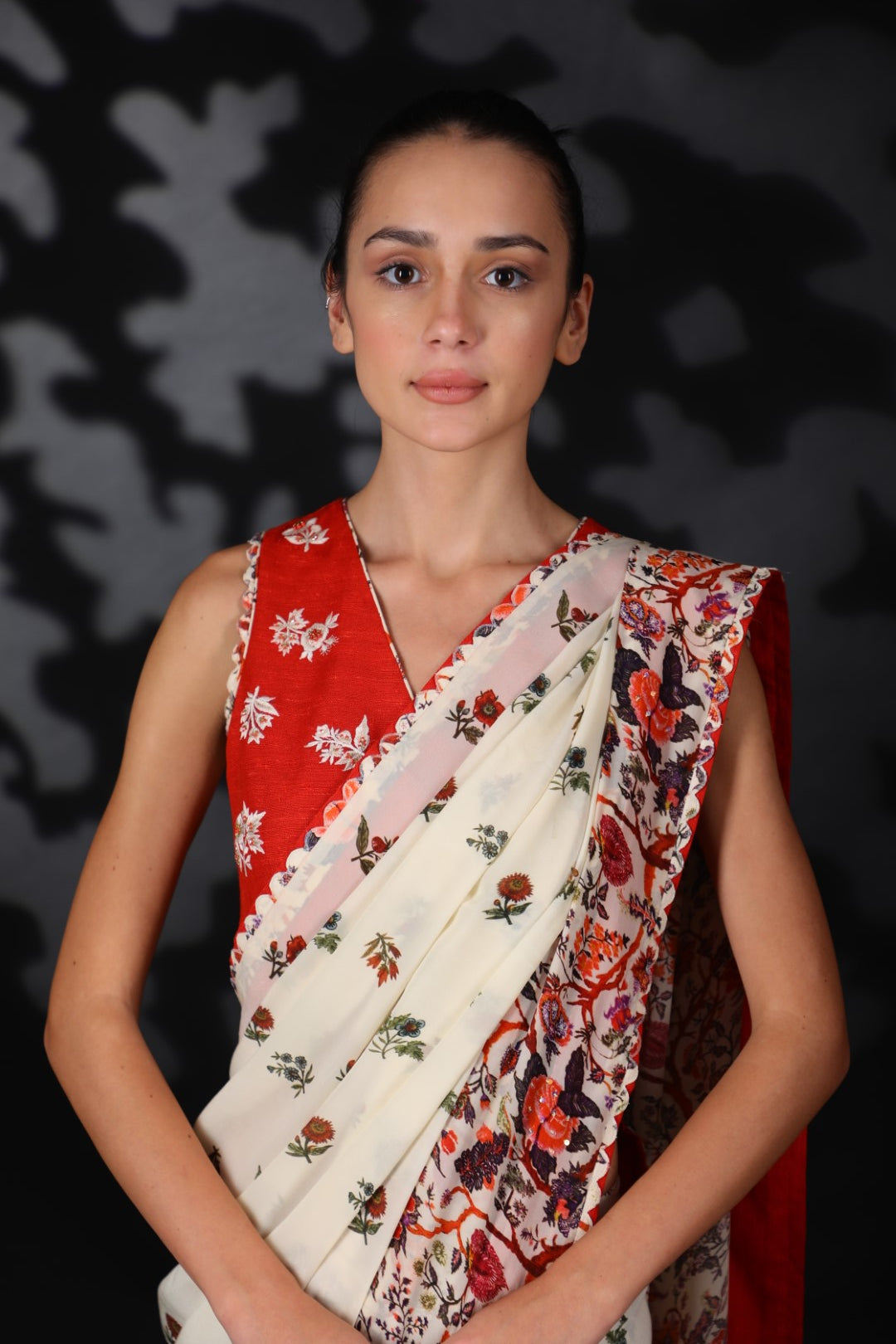 Lilly Off White Crepe Chintz Printed Saree and Emb Blouse