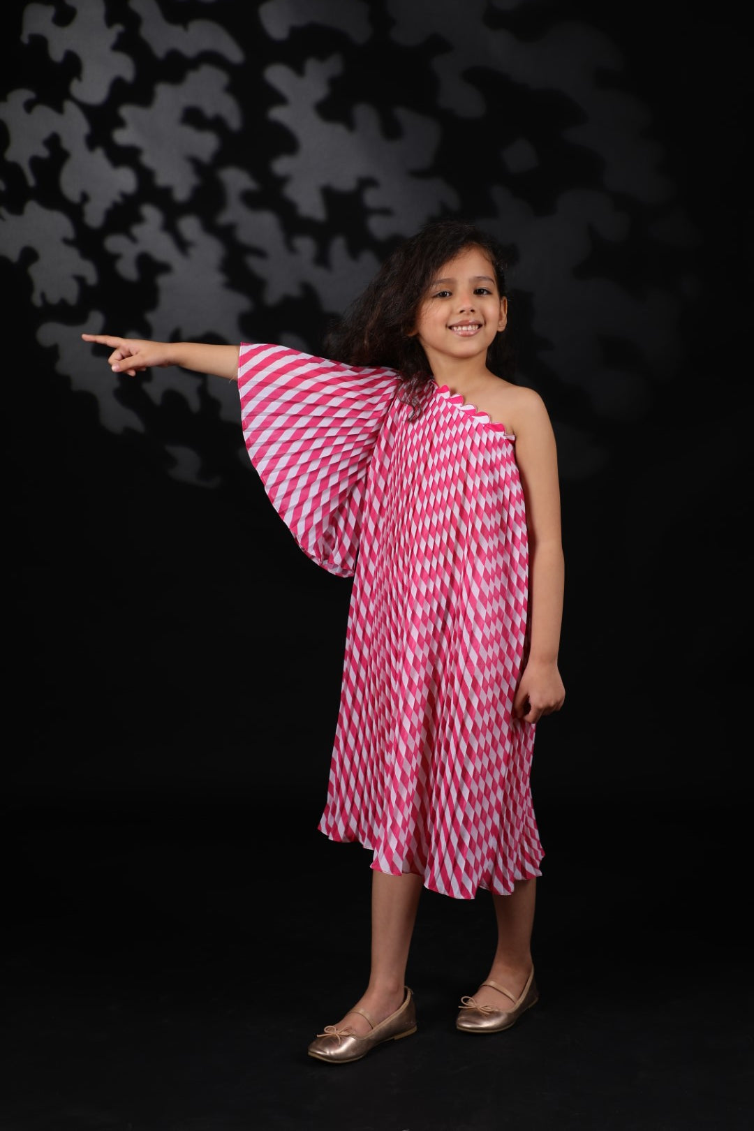 Mithai Pink Lehariya Off Shoulder pleated Ggt Dress