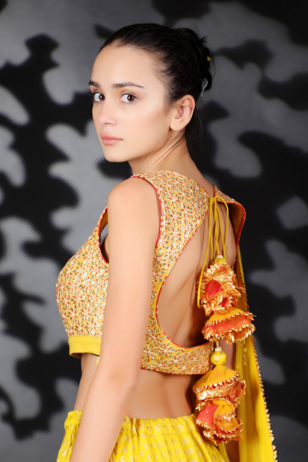 Pitambari Yellow Matka Silk Embroidered Blouse with Cotton Silk Gold Print Lehenga & Emb Dupatta