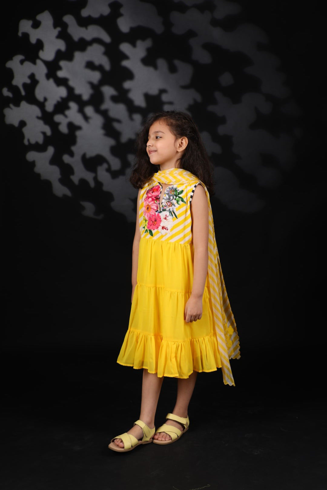 Pitambari Yellow Ggt Kurta with floral details paired with dupatta