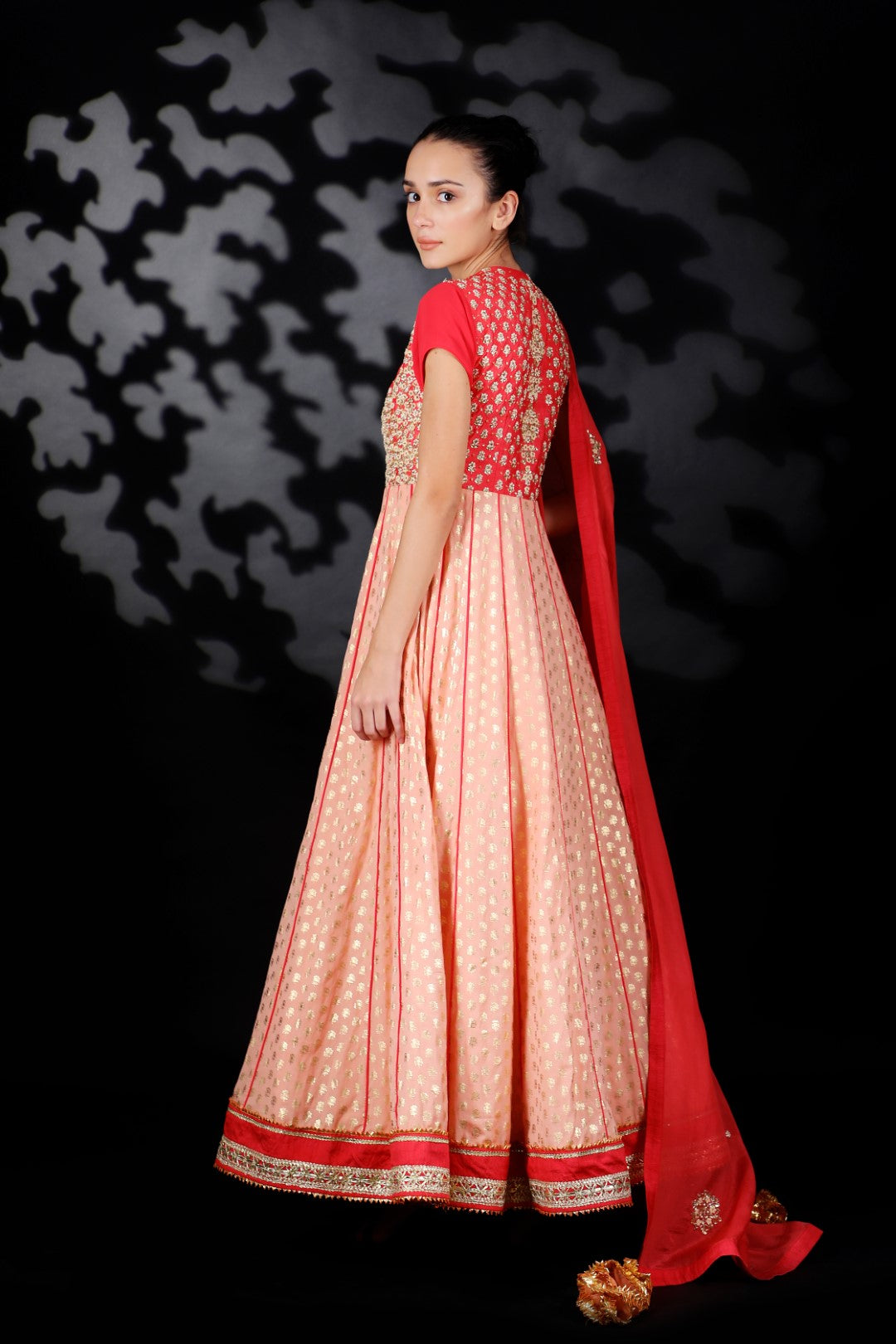 Coral and Rose Pink Cotton Silk Embroidered Kalidar Set