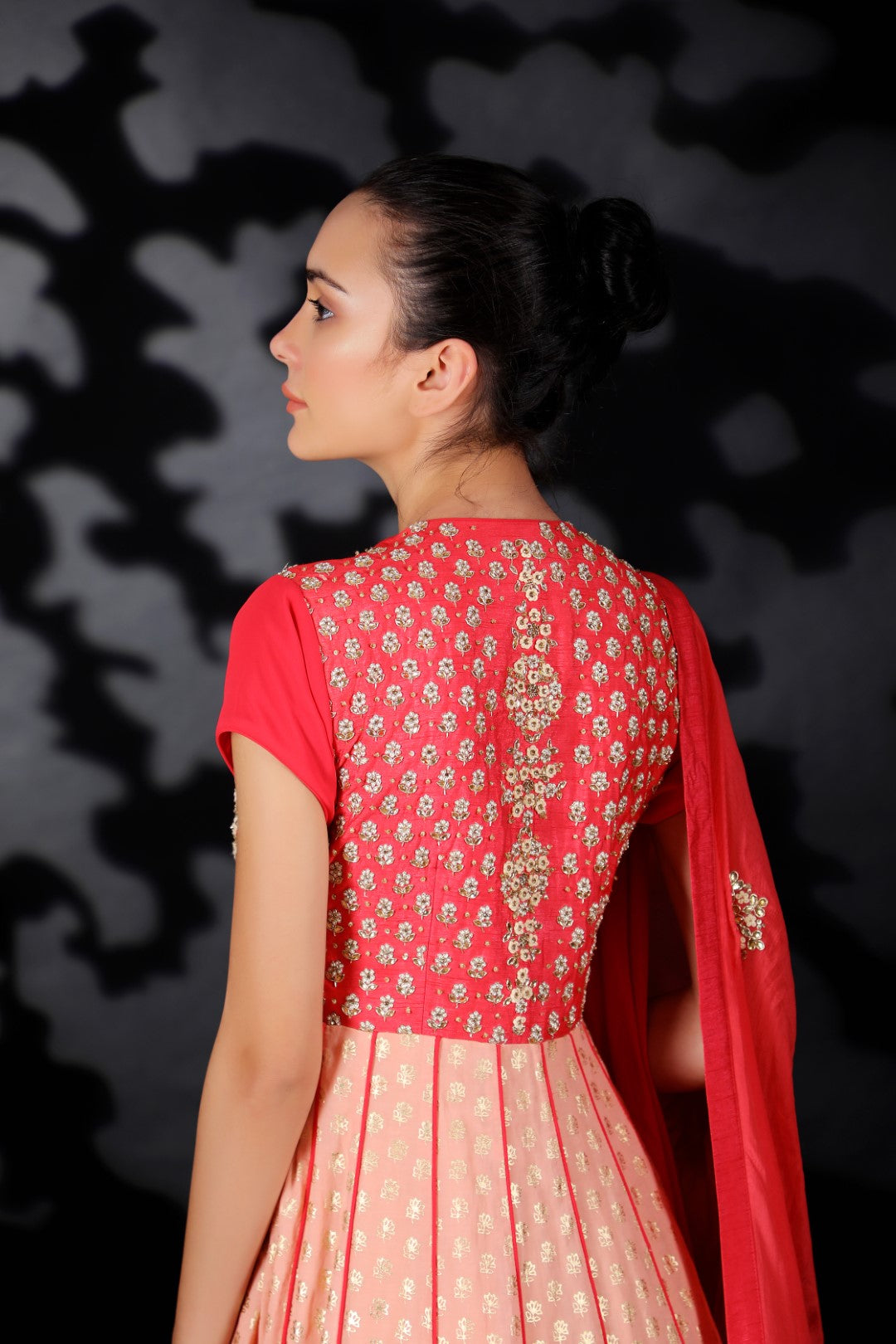 Coral and Rose Pink Cotton Silk Embroidered Kalidar Set