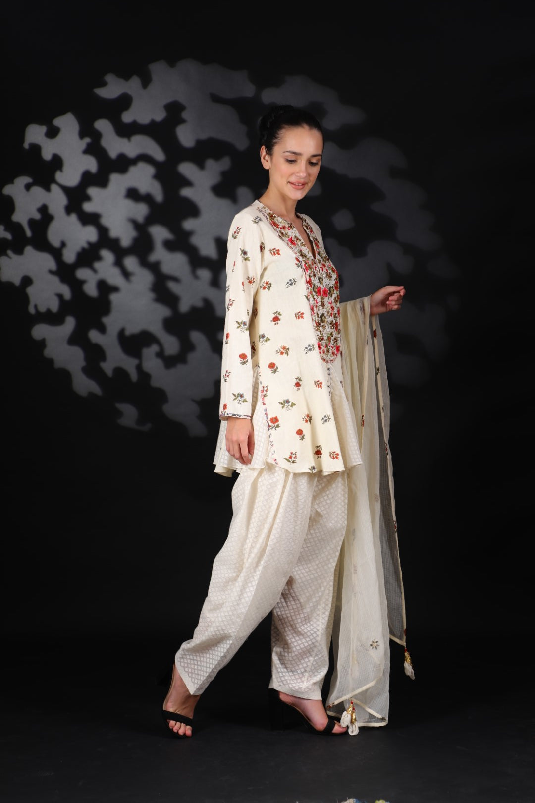 Lilly Off White Cotton Embroidered Yoke Kurta with Salwar and Dupatta