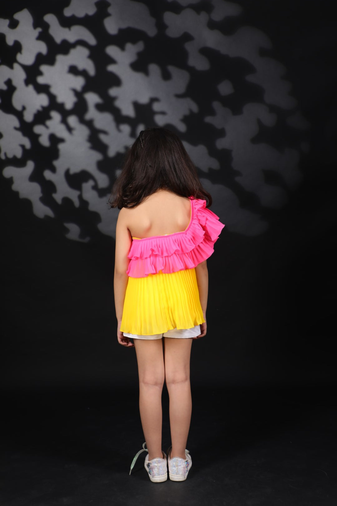 Mithai Pink & Yellow Off Shoulder pleated Ggt Top