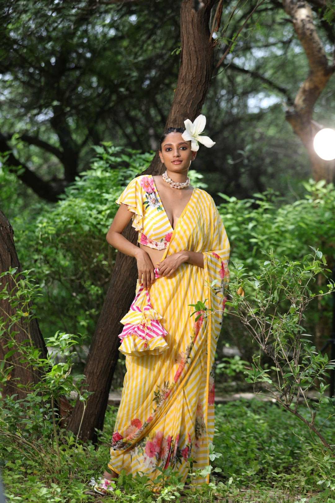 Pitambari yellow ggt lehariya saree with lehariya unstitched blouse fabric