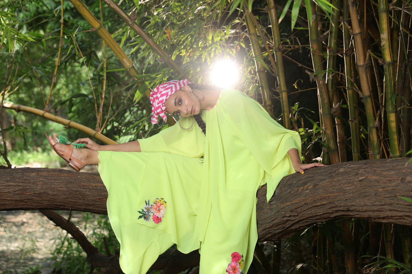 Totiya lime tunic paired with wide leg pant